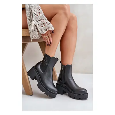 Zazoo Leather Insulated Ankle Boots with Black Decoration