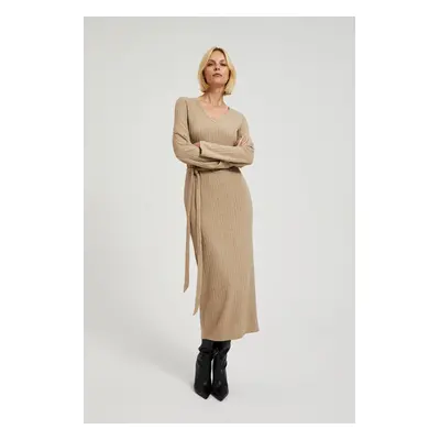 Women's ribbed midi dress MOODO - beige