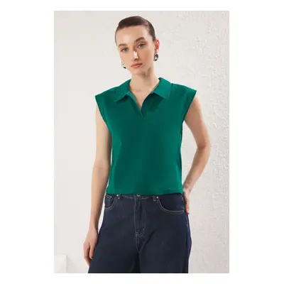 Trendyol Emerald Green Polo Collar Regular/Normal Pattern Knitted T-Shirt