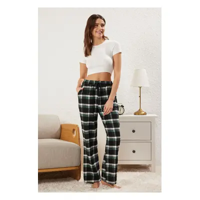 Trendyol Black Plaid Flannel Woven Pajama Bottoms