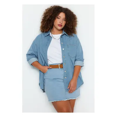 Trendyol Curve Light Blue Oversize Denim Shirt