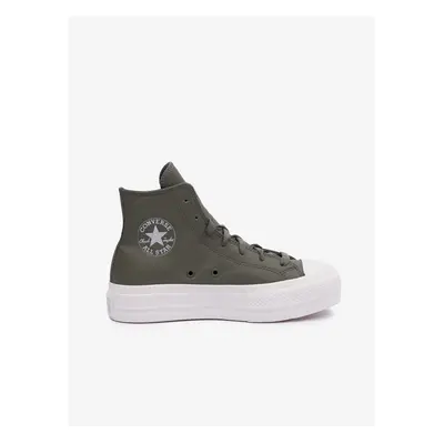 Khaki Women's Converse Chuck Platform Leather Ankle Sneakers - Women's