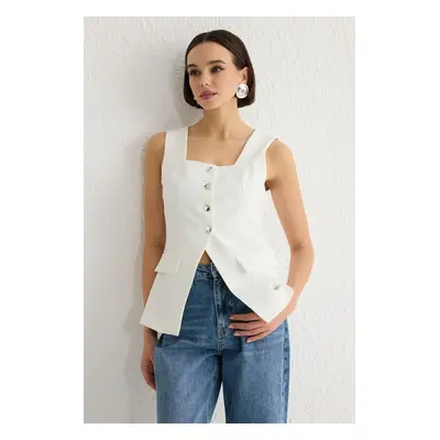 Trendyol White Fitted Square Collar Thick Strappy Woven Vest