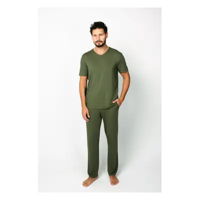 Men's pajamas Dallas, short sleeves, long pants - khaki