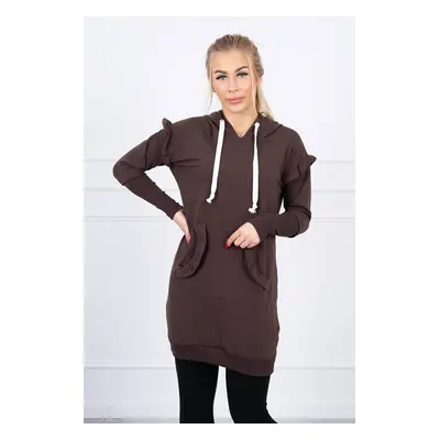 Brown dress with decorative ruffles and hood