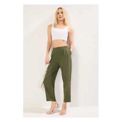 Trendyol Khaki Harem/Shalwar Comfortable Cut Elastic Waist Woven Trousers