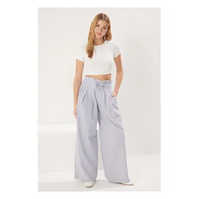 Trendyol Multicolored Striped Linen Look Wide Leg Trousers