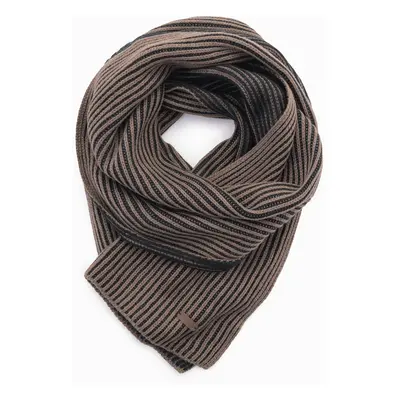 Ombre Men's knitted scarf with two-tone stripes - brown and black