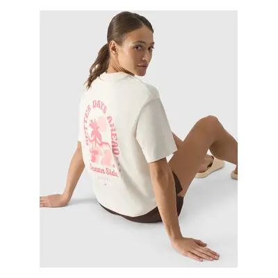 Women's oversize T-shirt with 4F print - cream