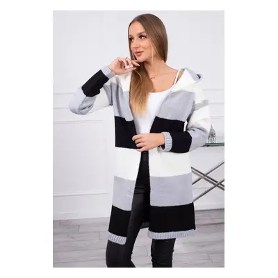 Kesi Three-color striped sweater ecru+gray+black