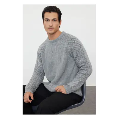 Trendyol Gray Regular Crew Neck Textured Knitwear Sweater