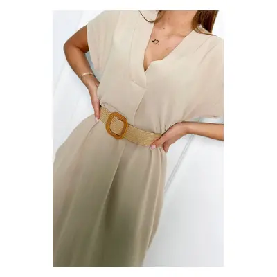 Kesi Włoski Dress with a decorative belt dark beige