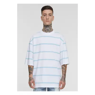 Men's striped T-shirt with oversized sleeves white/ocean blue