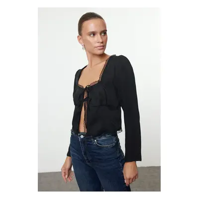 Trendyol Black Tie Detail Crop Woven Blouse