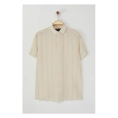 Trendyol Beige Limited Edition Regular Fit Striped Textured Summer Shirt