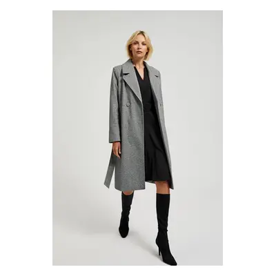 Women's double-breasted coat with belt MOODO - gray