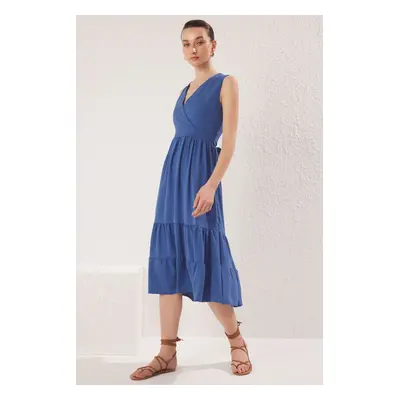 Trendyol Indigo Plain Skirt Waist Opening Midi Woven Dress