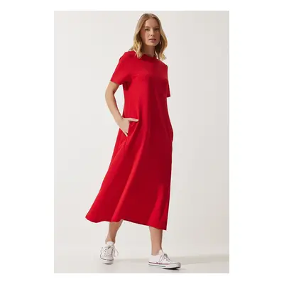 Happiness İstanbul Women's Red A-line Summer Combed Cotton Dress