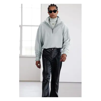 Trendyol Limited Edition Grey Oversize/Wide Cut Stand Collar Zippered Sweatshirt