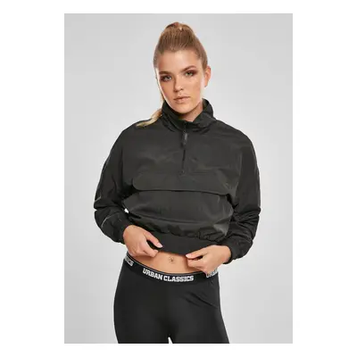 Women's Crinkle Nylon Pull Over Black Jacket