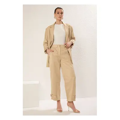 Trendyol Beige Wide Leg Soft Gabardine Woven Trousers