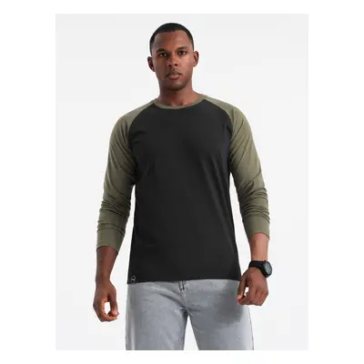 Ombre Men's longsleeve with raglan contrast sleeves - black/olive