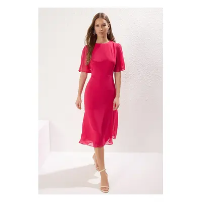 Trendyol Fuchsia A-Line Midi Chiffon Lined Woven Dress