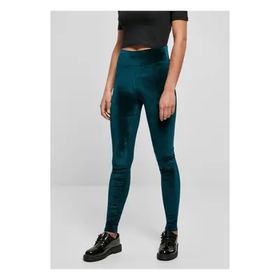 Women's teal velvet leggings with a high waist