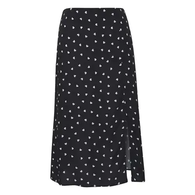 Trendyol Curve Black Heart Patterned Slit Unlined Midi/Medium Length Viscose Woven Skirt