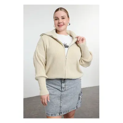 Trendyol Curve Stone Overturned Collar Zippered Crop Knitwear Cardigan