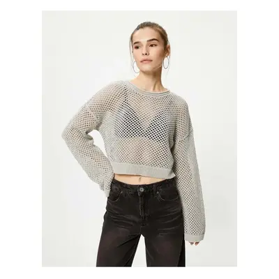 Koton Openwork Knitwear Sweater Crew Neck Long Sleeve Silvery