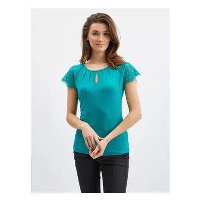 Orsay Turquoise Womens T-shirt with lace - Women