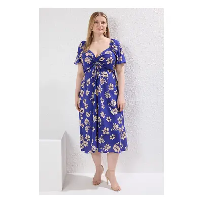 Trendyol Curve Blue Floral Patterned Woven Dress