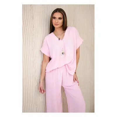 Kesi Włoski Set with necklace blouse + pants candy pink