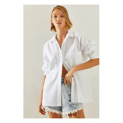 Bianco Lucci Women's Double Pocket Linen Shirt