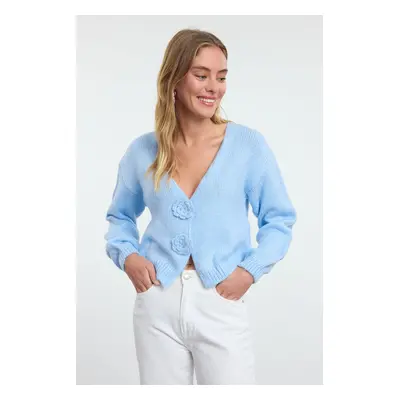 Trendyol Light Blue Rose Detailed Knitwear Cardigan