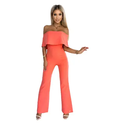 Jumpsuit with ruffle and exposed shoulders Bergamo - orange