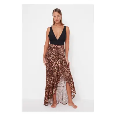 Trendyol Leopard Patterned Maxi Woven Flounce Beach Skirt