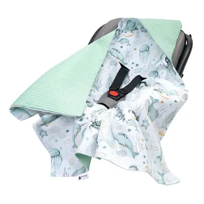 Medi Partners Baby carrier wrap – blanket with hood cm – Waffle – Ocean + mint Waffle