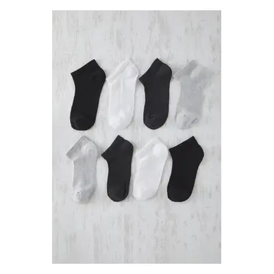 Trendyol Grey-Multicolored Unisex 8-Pack Short-Invisible Summer Cotton Breathable Socks