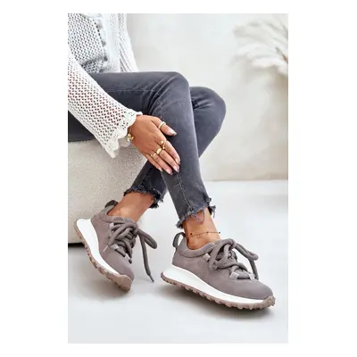 Suede women's sneakers with chunky lacing Artiker grey