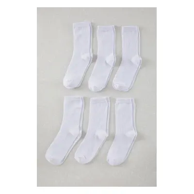 Trendyol White Unisex 6-Pack Cotton Textured College-Tennis-Medium Socks