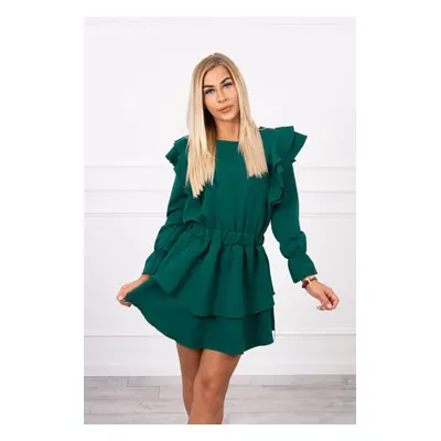 Kesi Dress with vertical flounces dark green