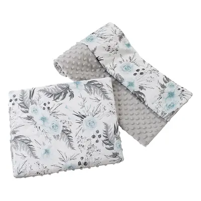 Medi Partners Quilt + pillow 35x30 cotton + minky – Flowers + gray minky