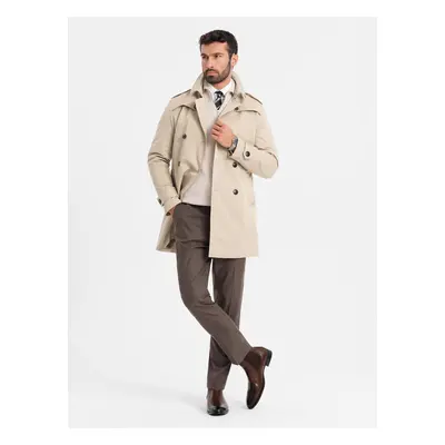 Ombre Elegant men's SLIM FIT trench coat with belt - beige