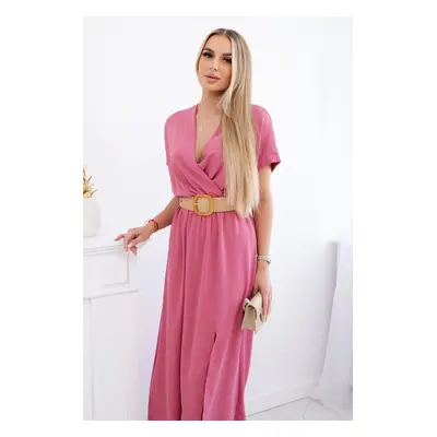 Kesi Włoski Long dress with a decorative belt dark pink