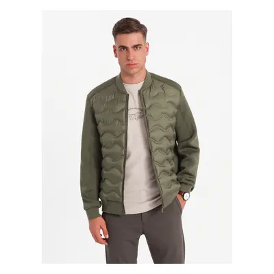 Ombre Men's quilted bomber jacket - dark olive green