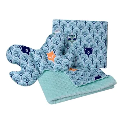 Medi Partners Quilt set with a stroller pillow + butterfly – Forest + minty minky