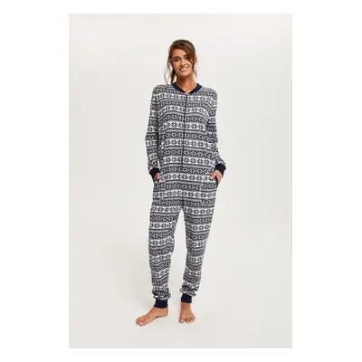 Women's Alaska jumpsuit with long sleeves, long pants - dark blue print