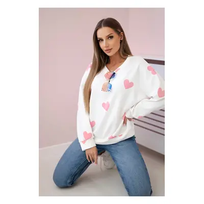 Kesi Włoski Butter sweatshirt with hearts print powder pink